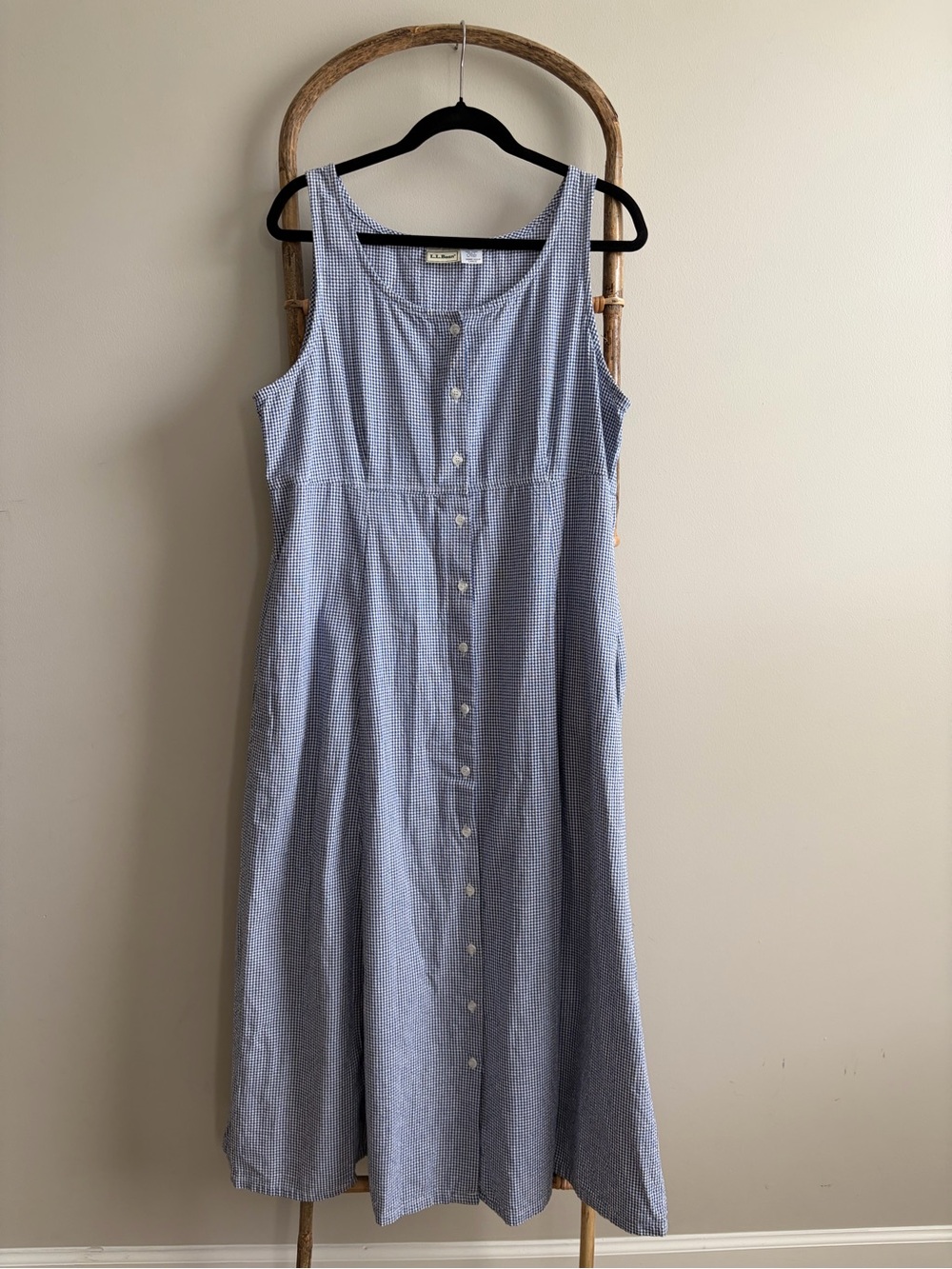 L.L. Bean Light Blue Gingham Button-Front Midi Dress